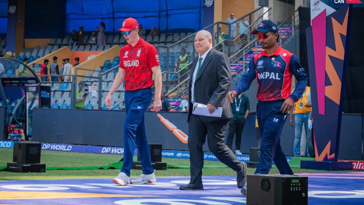 England Survive Nepal Scare, Clinch Narrow 4-Run Win In Thrilling T20 World Cup 2026 Encounter Harry Brook and Rohit Paudel during toss
