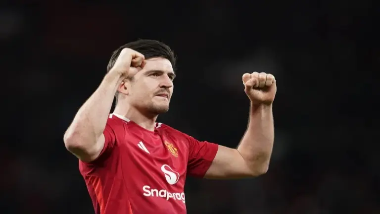 Harry Maguire celebrates Manchester United's FA Cup win