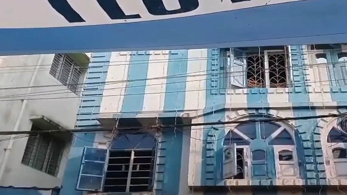 House painted in blue and white in Barrackpore