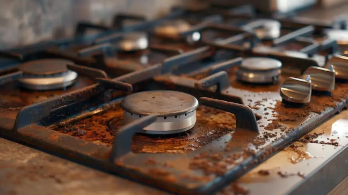 how to clean sticky and dirty kitchen gas using detergent at home
