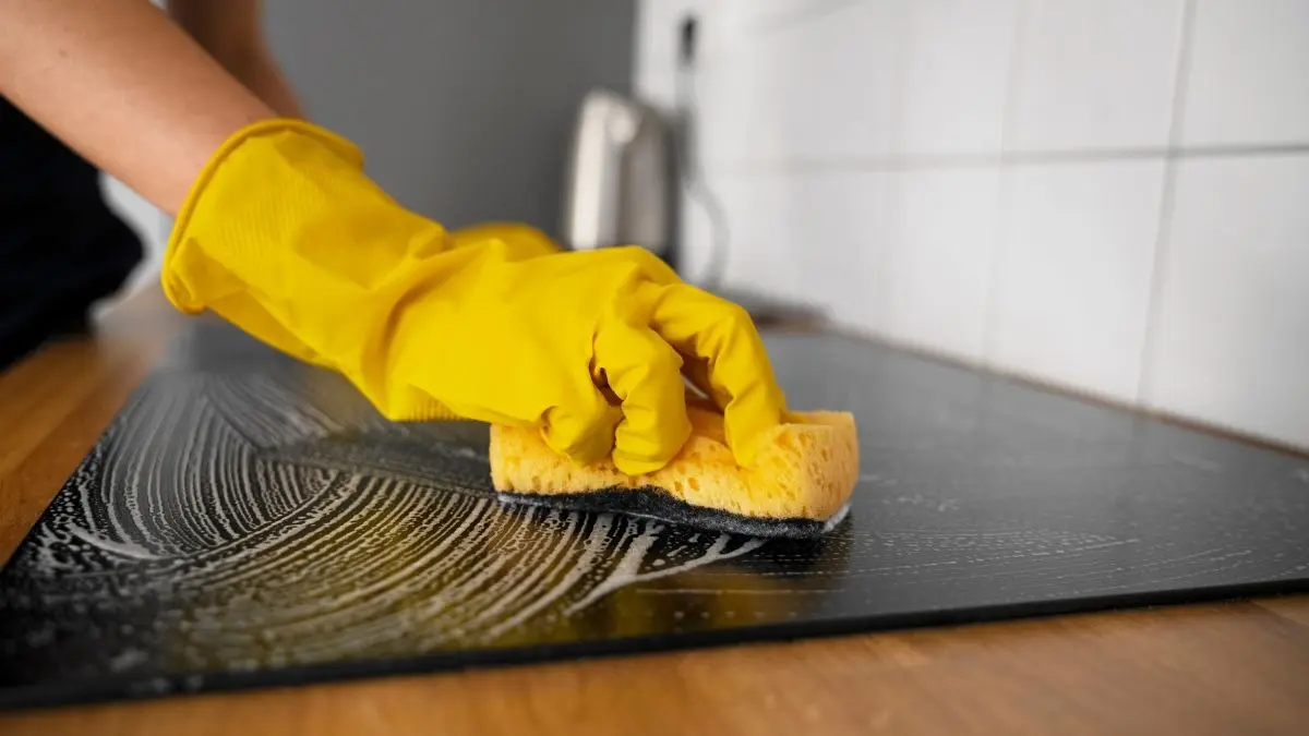 how to clean sticky and dirty kitchen slab using baking soda and lemon