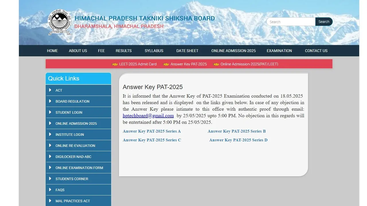 HP PAT 2025 Answer Key Released at hptechboard.com, Direct Link to Check Here HP PAT 2025 Answer Key Released at hptechboard.com, Direct Link to Check Here