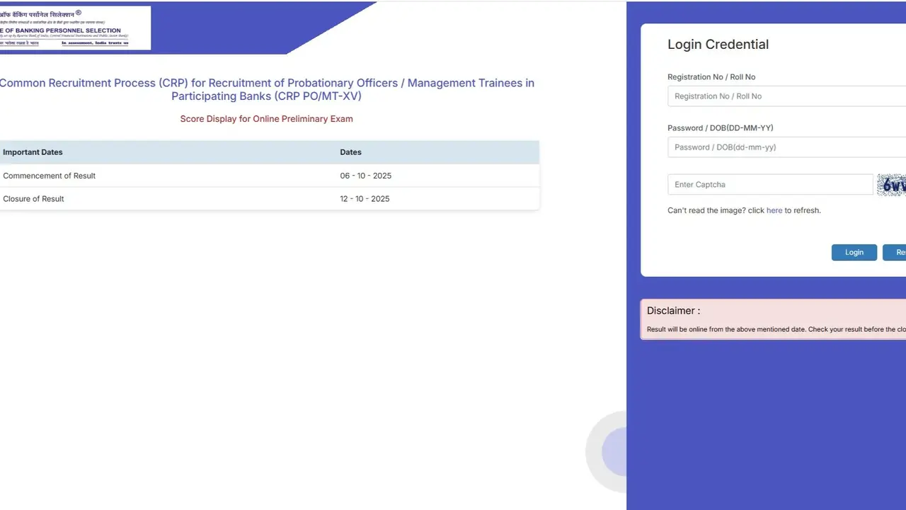 IBPS PO Prelims 2025 Scorecard Out