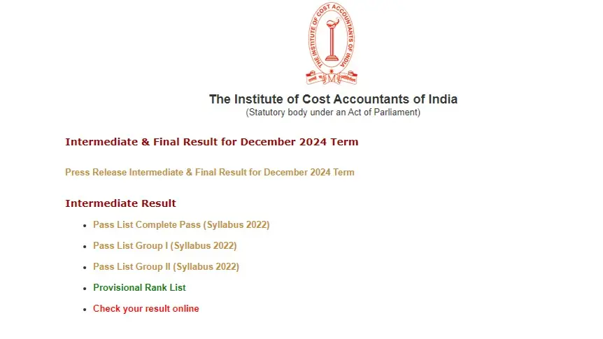 ICMAI CMA 2024 Result