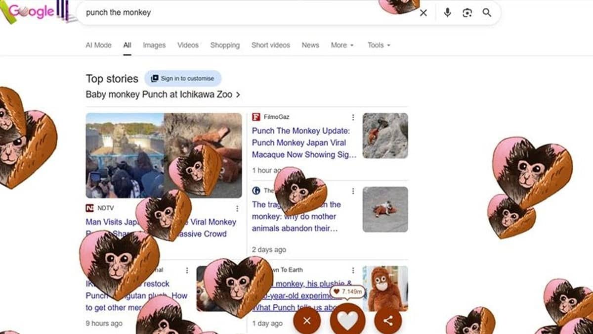 If You Search 'Punch The Monkey' On Google : Why Hearts Rain On Your Screen When You Type This Viral Phrase? Know Why