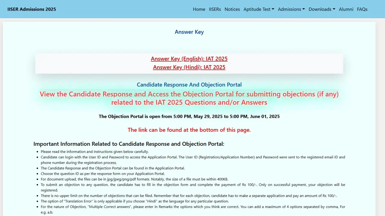 IISER IAT Answer Key 2025 Objection Window Open at iiseradmission.in, Here’s How to Apply IISER IAT Answer Key 2025 Objection Window Open at iiseradmission.in, Here’s How to Apply
