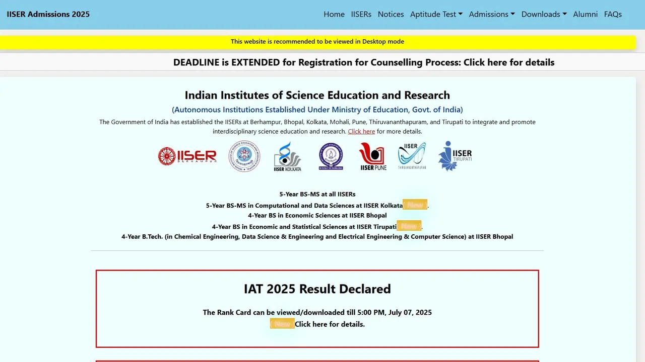 IISER IAT Counselling 2025 Registration Deadline Extended