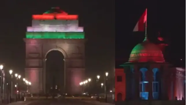 Watch | India Gate, Central Secretariat Illuminate In Tricolour On Eve of 76th Republic Day Watch | India Gate, Central Secretariat Illuminate In Tricolour On Eve of 76th Republic Day