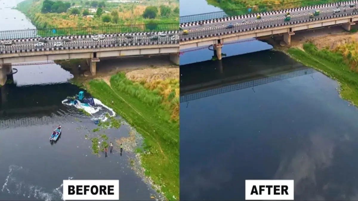 In A First, AI-Enabled Tech Cleans Floating Garbage from Yamuna River In A First, AI-Enabled Tech Cleans Floating Garbage from Yamuna River