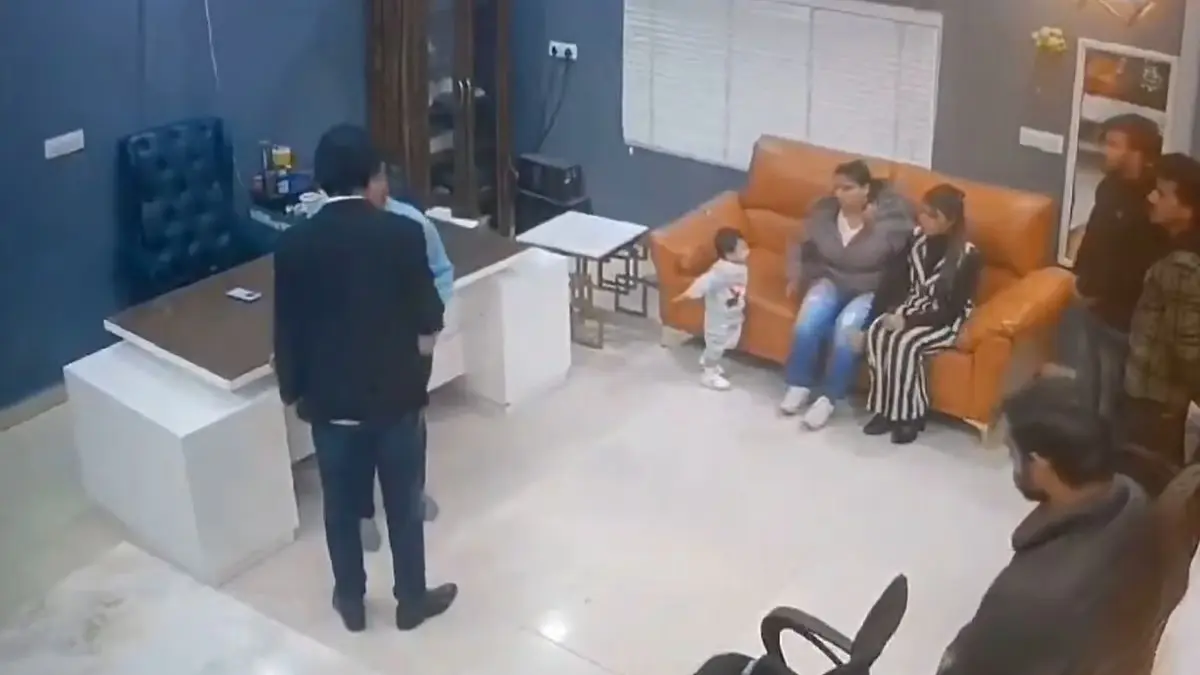 In the footage, Singh can be seen throwing a mobile phone at an employee before approaching a man seated with others in the office.