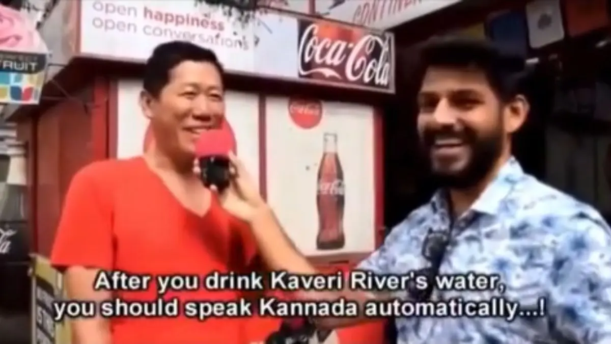 In the viral video, the Tibetan man speaks Kannada fluently.