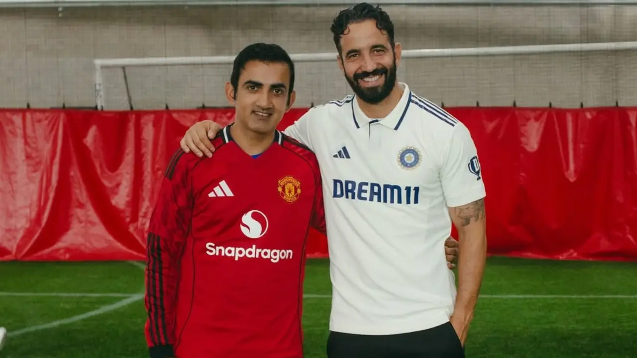 India head coach Gautam Gambhir (L) and Manchester United manager Ruben Amorim.