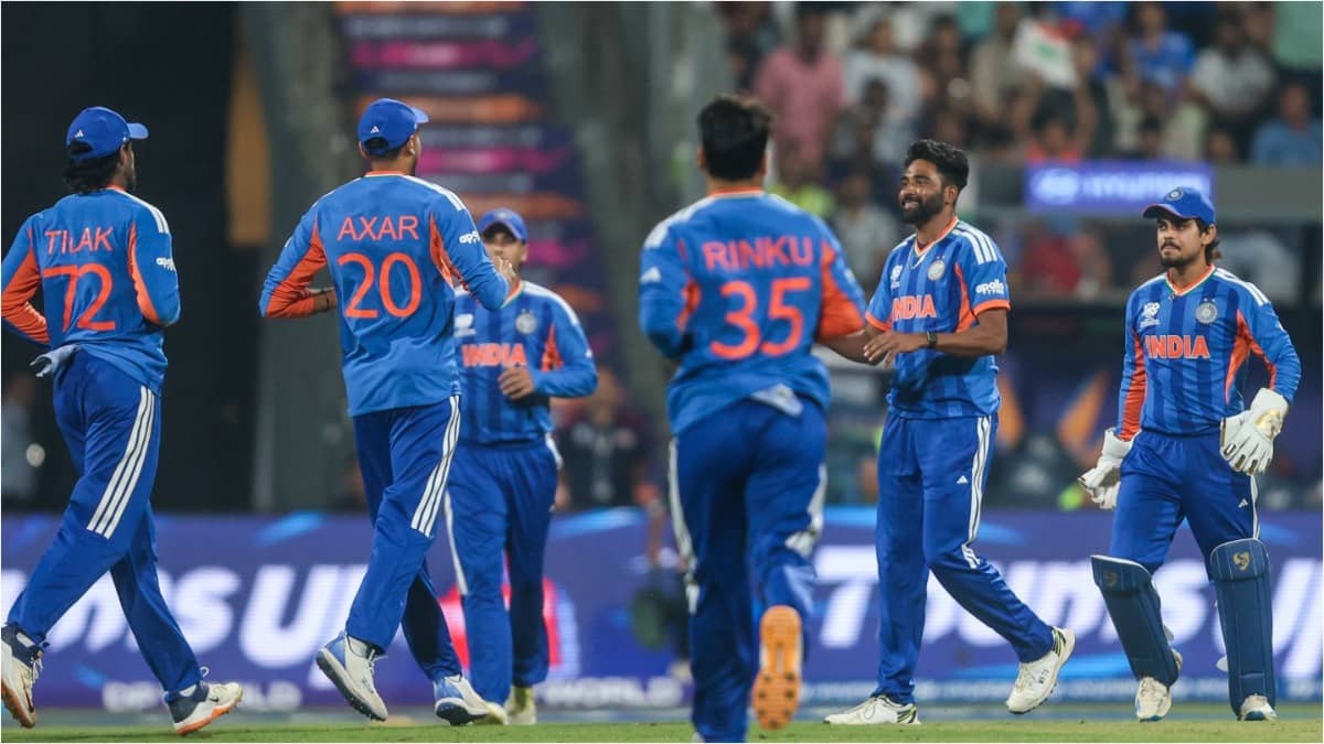 India players celebrating after taking a wicket against USA in the T20 World Cup 2026
