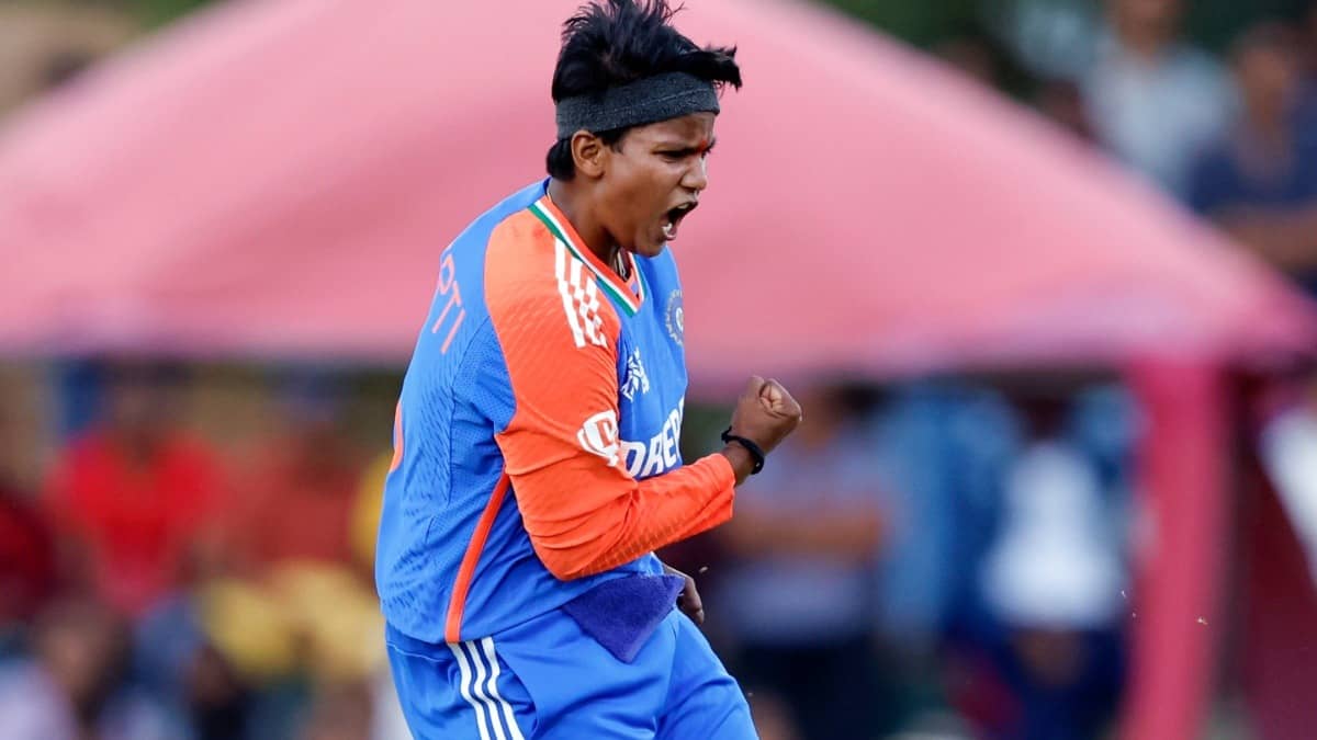 India's Deepti Sharma celebrates after taking a wicket against Sri Lanka in 2024