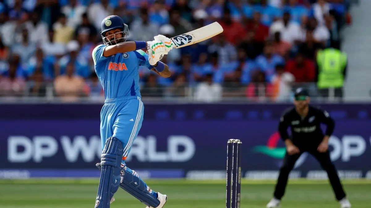 India's Hardik Pandya plays a shot in the ICC Champions Trophy 2025
