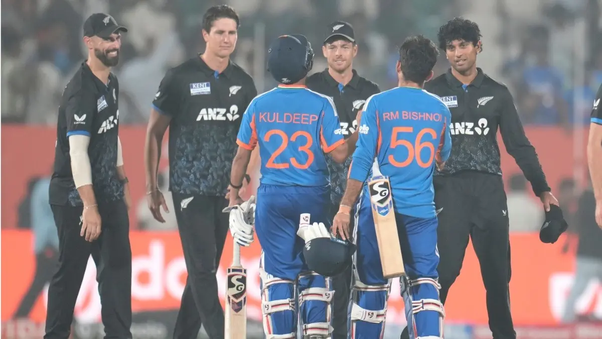 Dube's Explosive Knock Goes In Vain, New Zealand Clinch Consolation Over India In 4th T20I India's Kuldeep Yadav and Ravi Bishnoi congratulates New Zealand players in 4th T20I