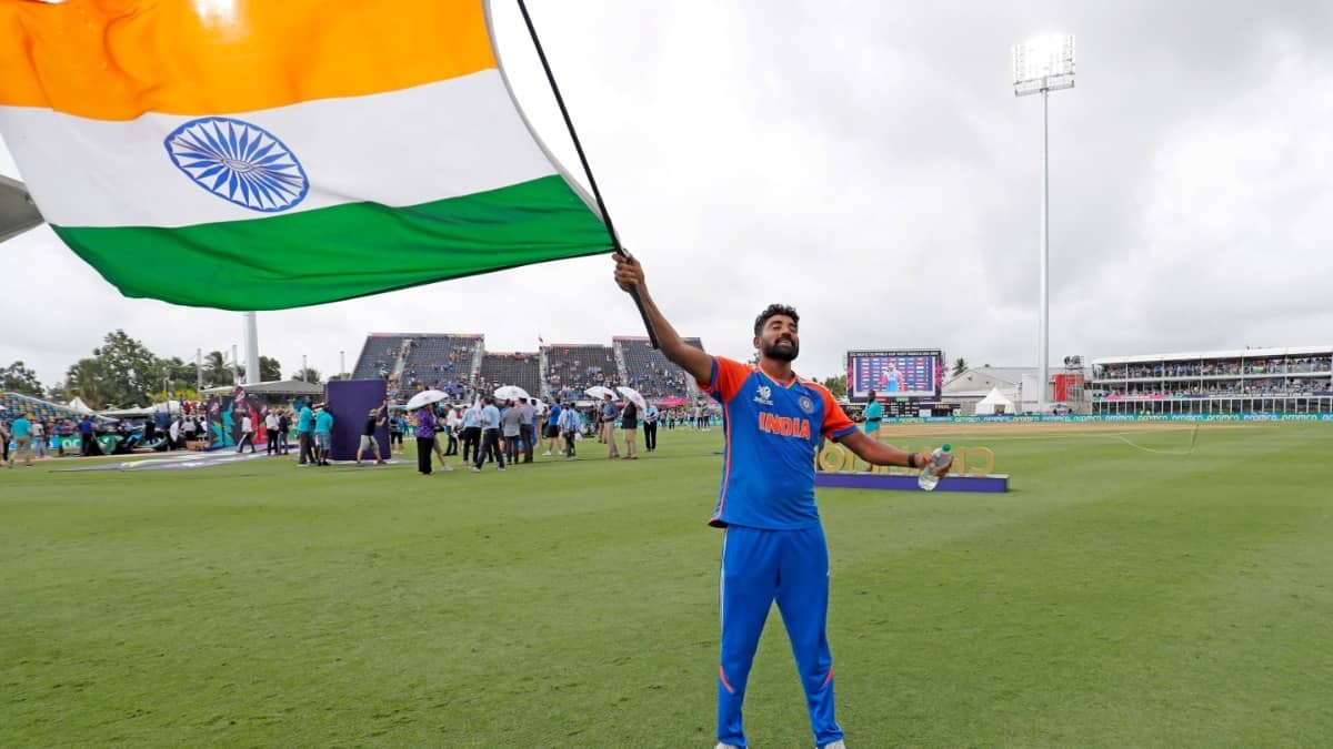 India's Mohammed Siraj after winning the ICC Men's T20 World Cup 2024 in Barbados