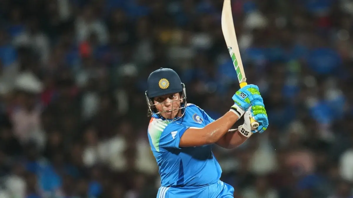 India's Richa Ghosh plays a shot against South Africa in the Women's World Cup 2025 Final