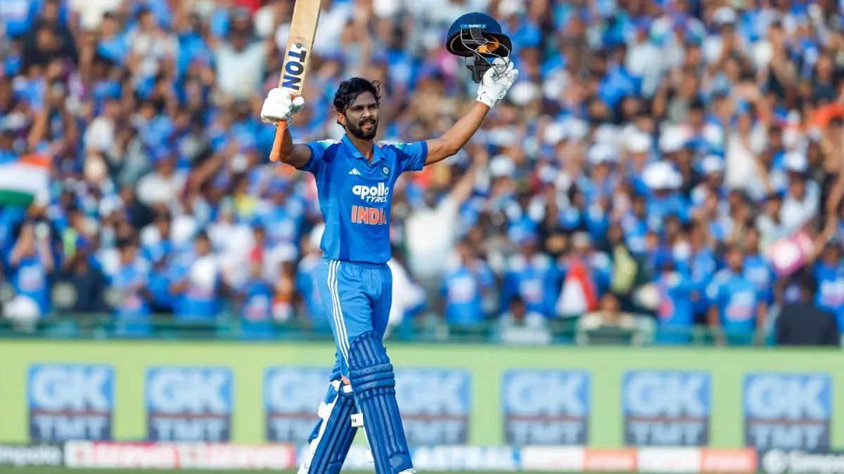 India's Ruturaj Gaikwad celebrates his century in the 2nd ODIs against South Africa