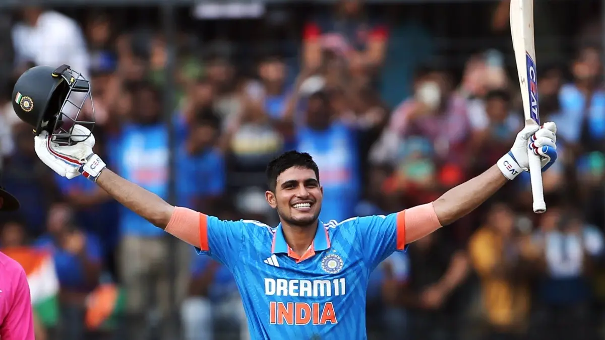 India's Shubman Gill celebrates his century against Australia in 2023