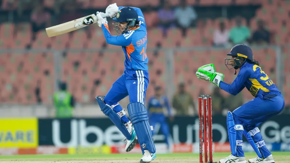 India's Smriti Mandhana in action against Sri Lanka in fourth T20I