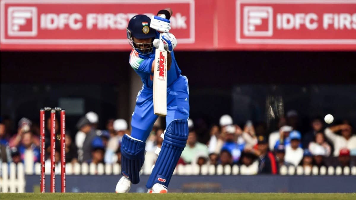 India's Virat Kohli plays a shot during the first ODI against South Africa in Ranchi