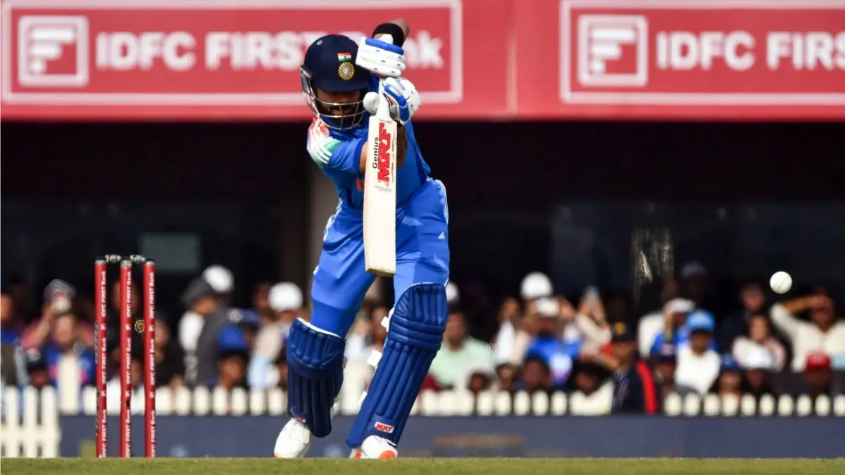 India's Virat Kohli plays a shot during the first ODI against South Africa in Ranchi