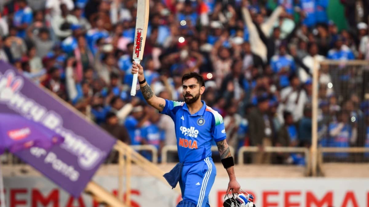 India's Virat Kohli raises his bat after his century against South Africa in ODIs