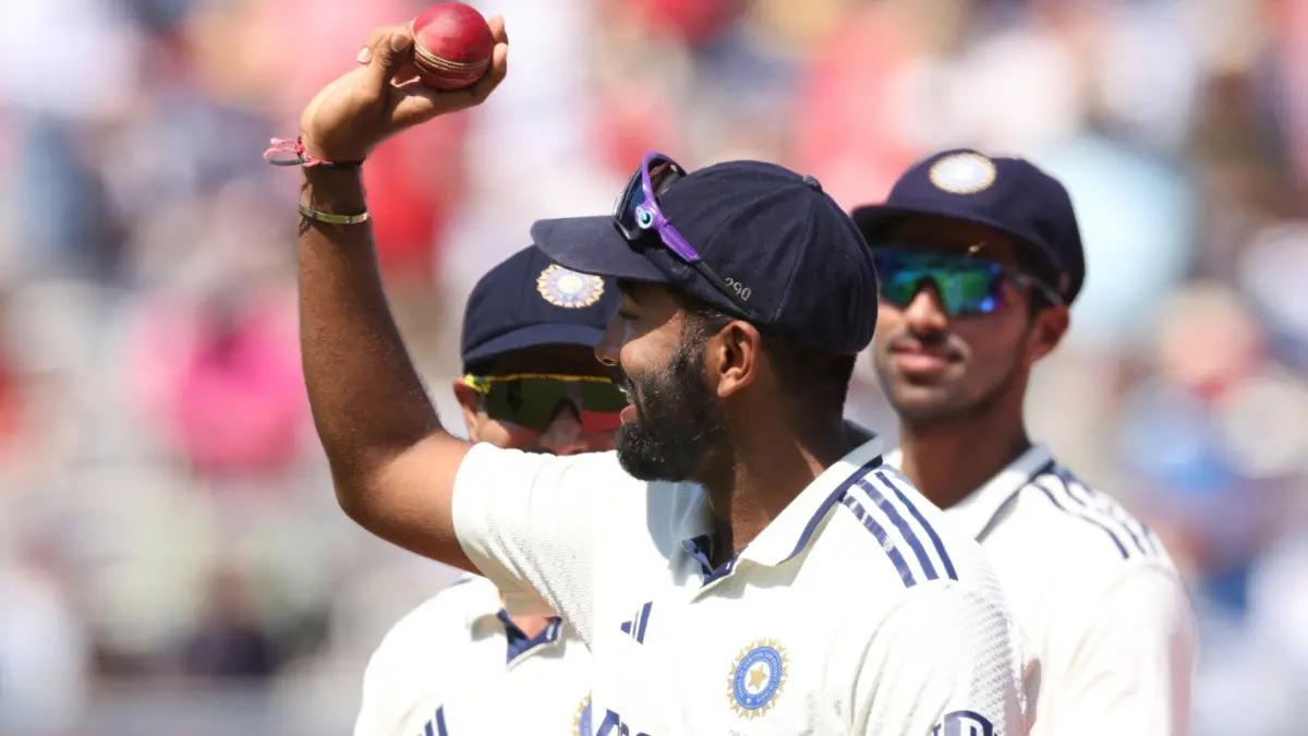 India speedster Jasprit Bumrah shows the ball after taking a fifer during the Lord's Test against England