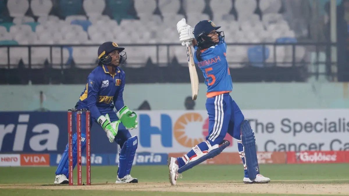 India Women's Jemimah Rodrigues in action against Sri Lanka Women