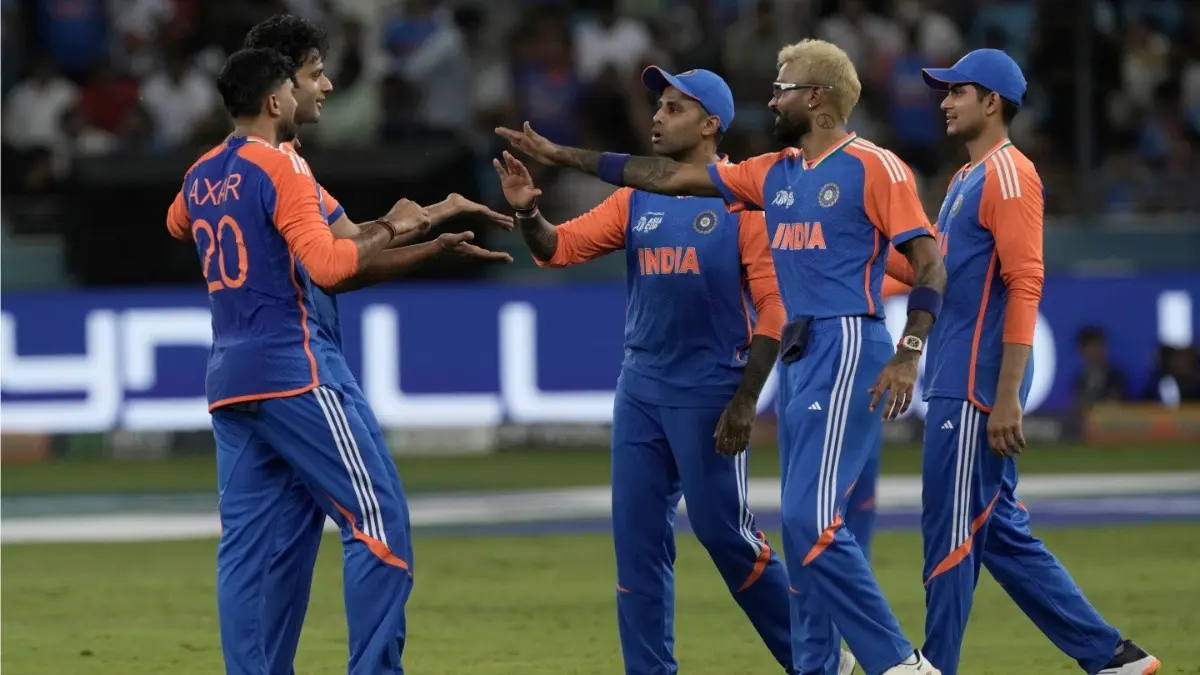 Indian Cricket Team players during Asia Cup 2025 match against UAE