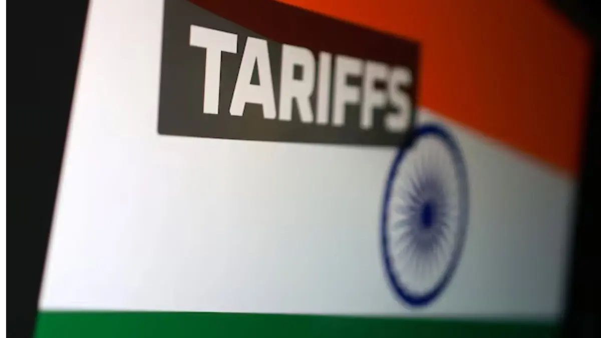 Indian flag and the word "Tariffs" are seen in this illustration taken August 27, 2025
