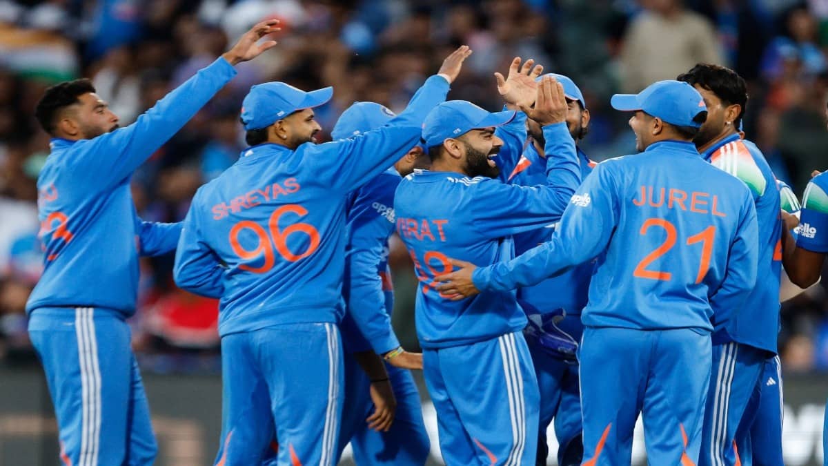 Indian players celebrate a wicket At Adelaide