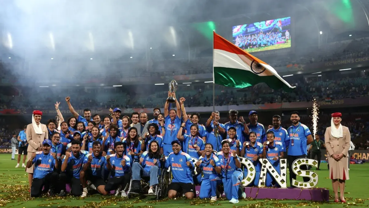 Indian players celebrate after winning Women's World Cup 2025
