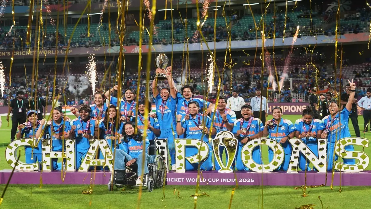 Indian players celebrate Women's World Cup victory