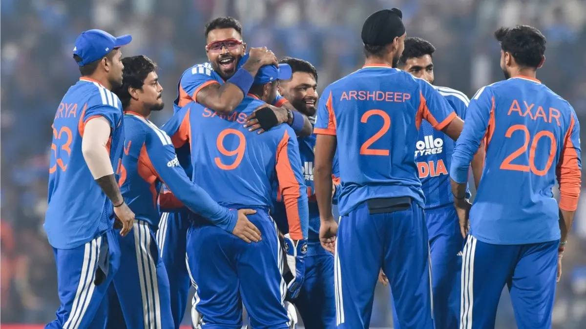 Indian players celebrating after taking a wicket during IND vs NZ 1st T20I