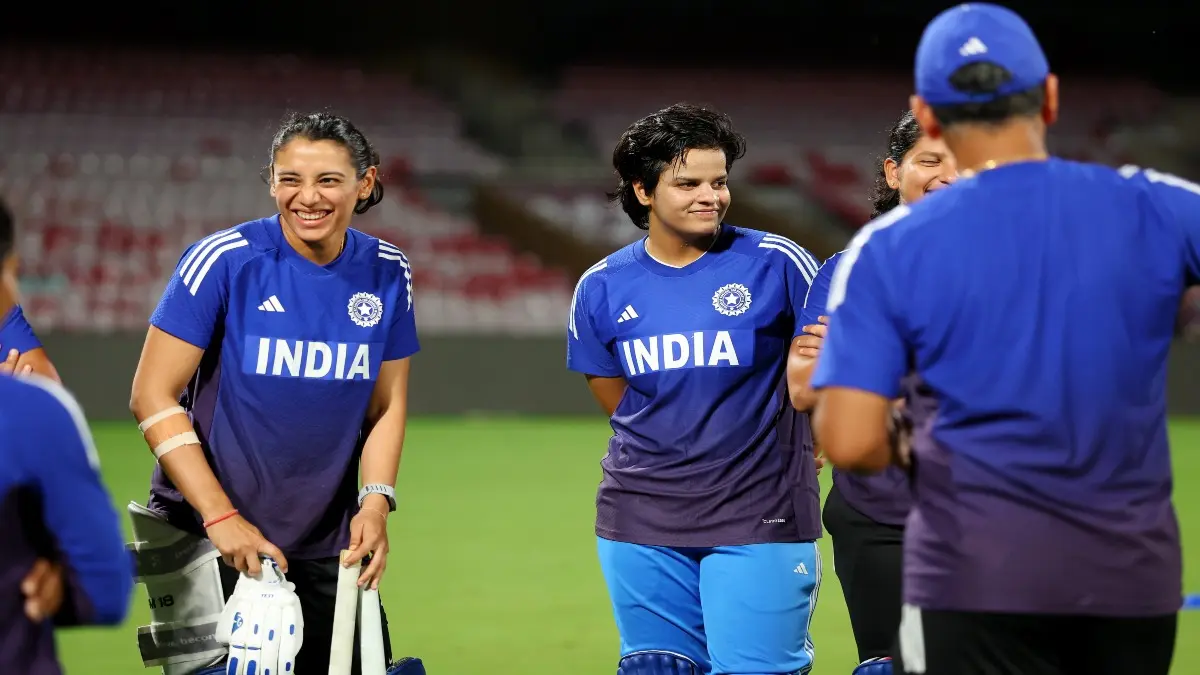 Indian players in a light mood during a practice session