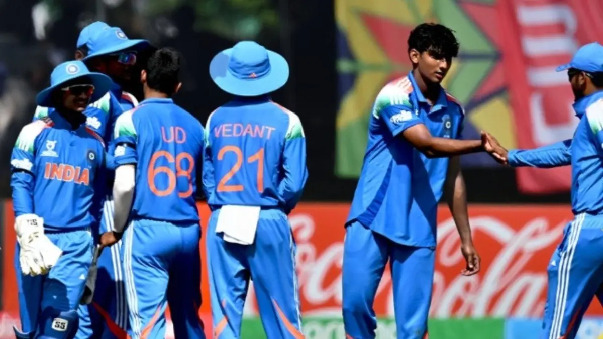 U19 World Cup 2026: India Beat Pakistan By 58 Runs, Ayush Mhatre & Co. Qualify For Semifinals Indian U19 players during Pakistan clash in U19 World Cup 2026