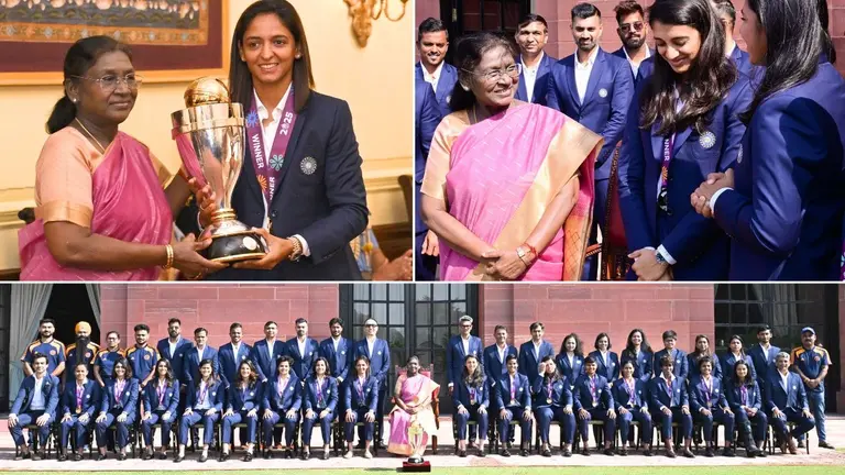 President Meets Team India: हाथों में ट्रॉफी और चेहरे पर मुस्कान... राष्ट्रपति मुर्मू से मिली विश्व विजेता बेटियां, Photos indian women cricket team meets president droupadi murmu