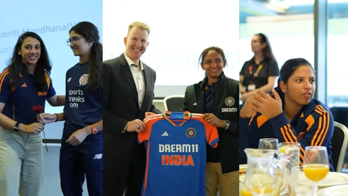 WATCH: Harmanpreet Kaur-Led India Women's Team Receive Grand Welcome At The Old Trafford Stadium Ahead Of 4th T20I against England Women Indian women's team flicitated in Manchester