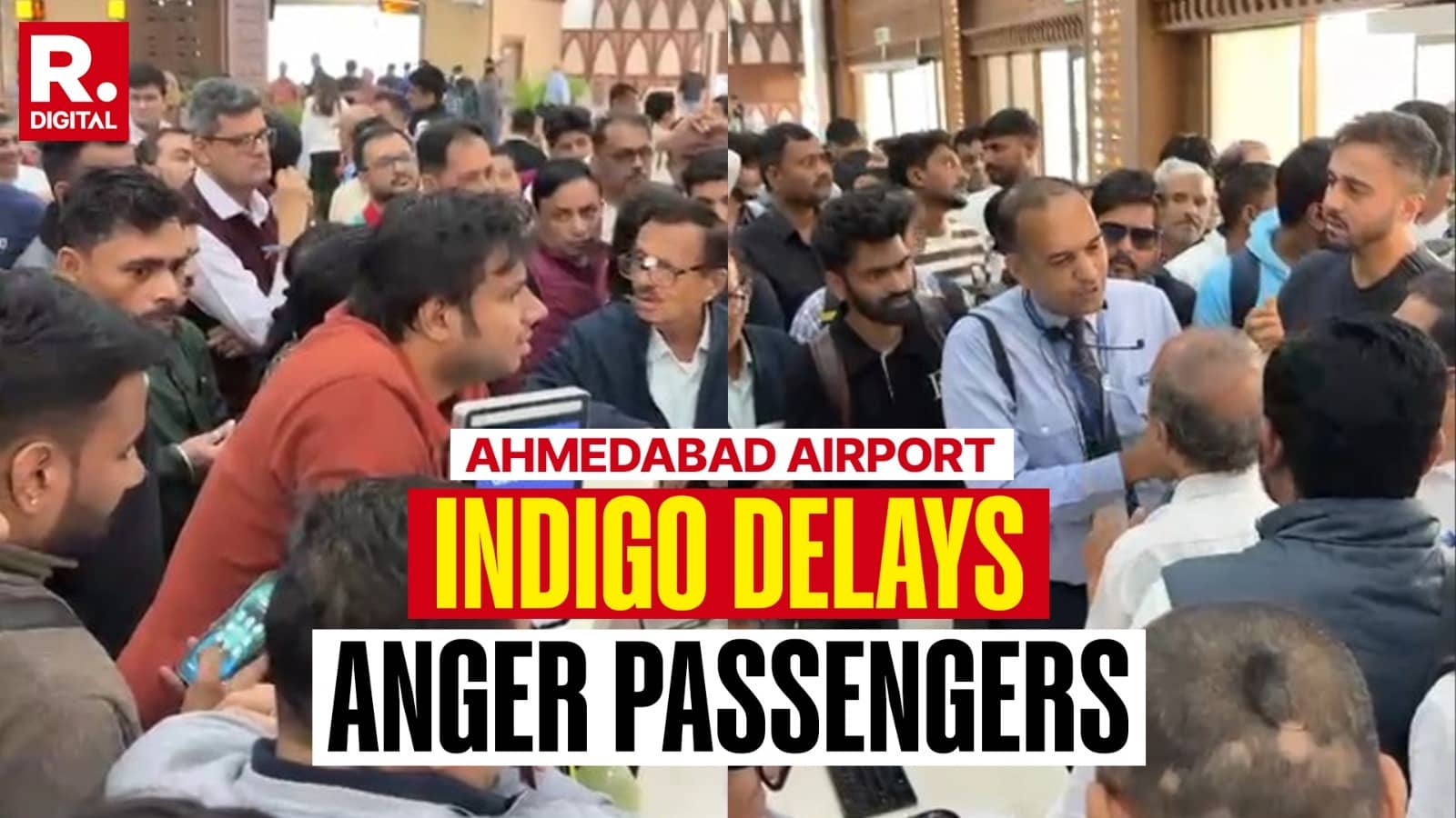 republicworld.com - Satyaki Baidya - IndiGo Flight Delays: Passengers Create Chaos At Ahmedabad Airport, Seek Answers From Airline Staff