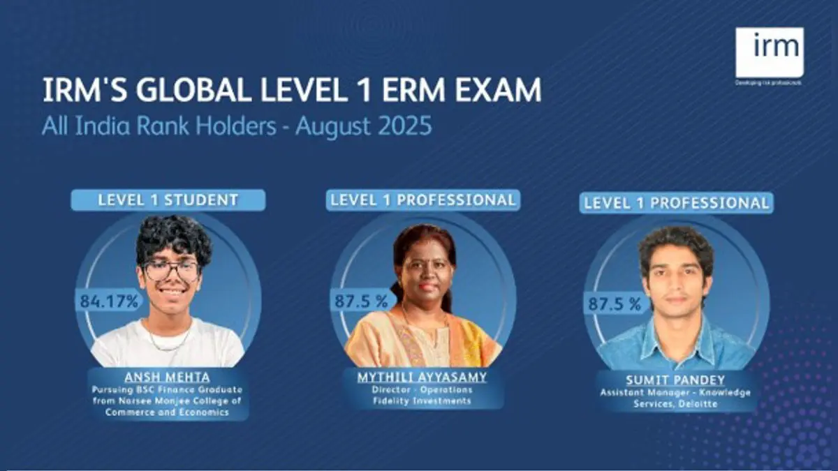 Institute of Risk Management (IRM), India Affiliate Declares Level 1 Results for August 2025 Enterprise Risk Management Foundation Examination Institute of Risk Management (IRM), India Affiliate Declares Level 1 Results for August 2025 Enterprise Risk Management Foundation Examination