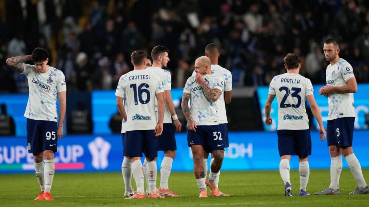 Inter Milan's players during the Italian Super Cup semi-final match against Bologna