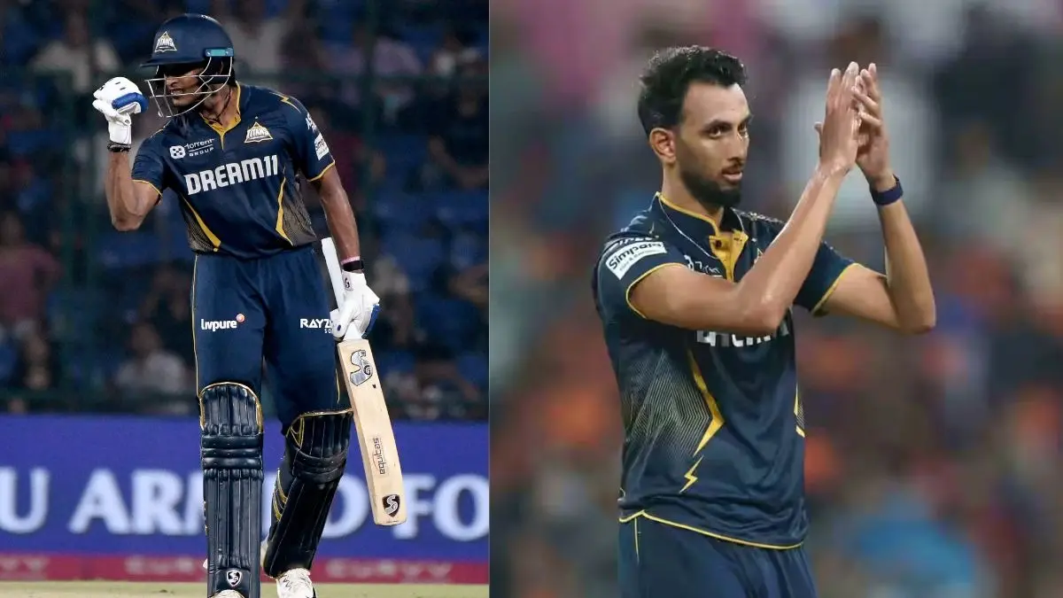 ipl 2025 orange and purple cap list sai sudharsan prasidh krishna on top suryakumar Yadav trent boult in race