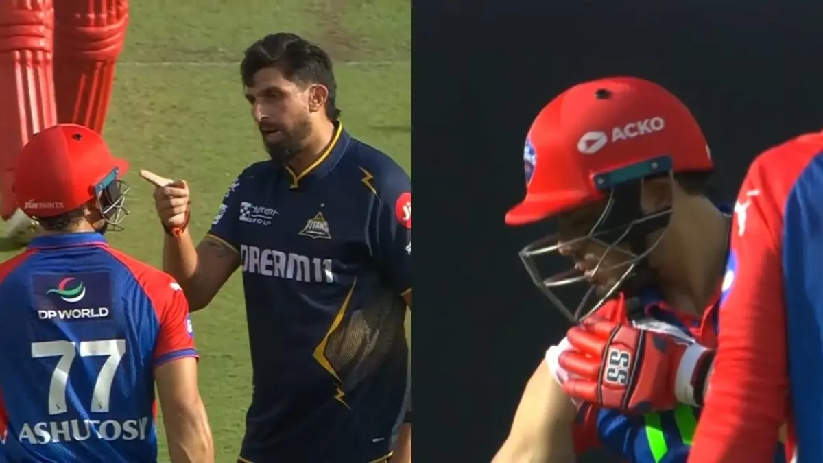 Ishant Sharma and Ashutosh Sharma have an on-field disagreement during IPL 2025
