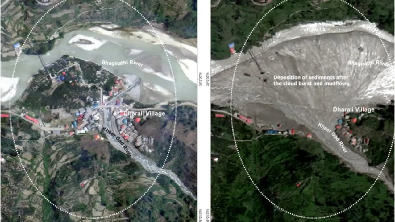 ISRO Satellite Images Reveal Before-and-After Devastation in Dharali Village