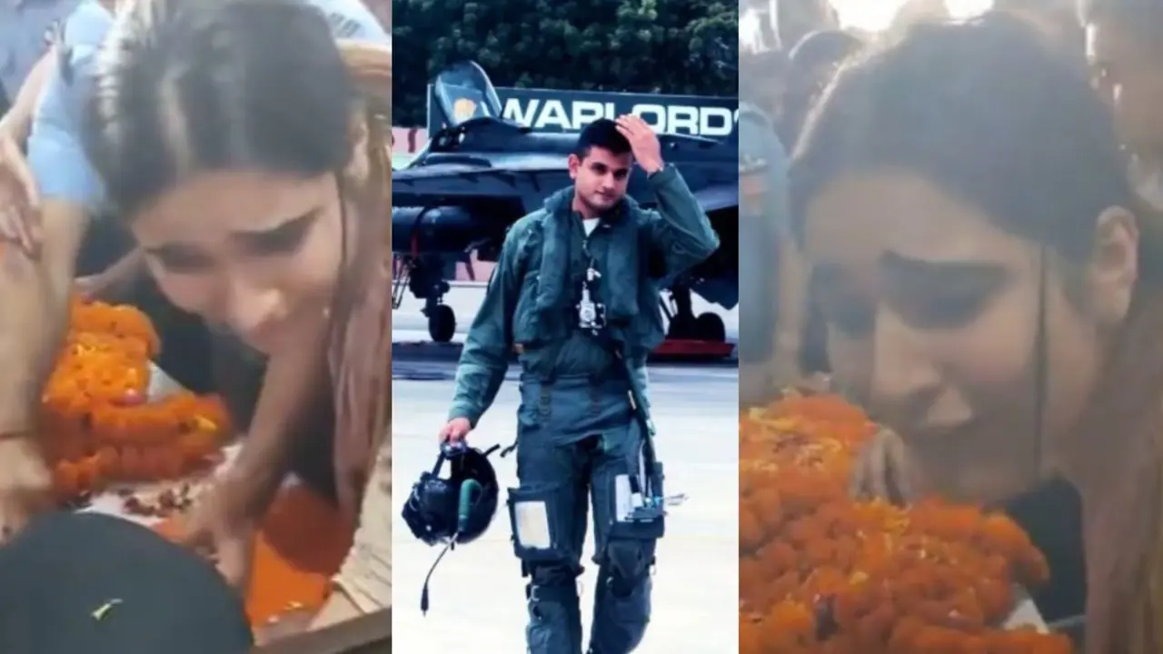 jaguar fighter aircraft crash martyr Flight Lieutenant Siddharth Yadav Fiancee Cries Next To His Coffin says goodbye