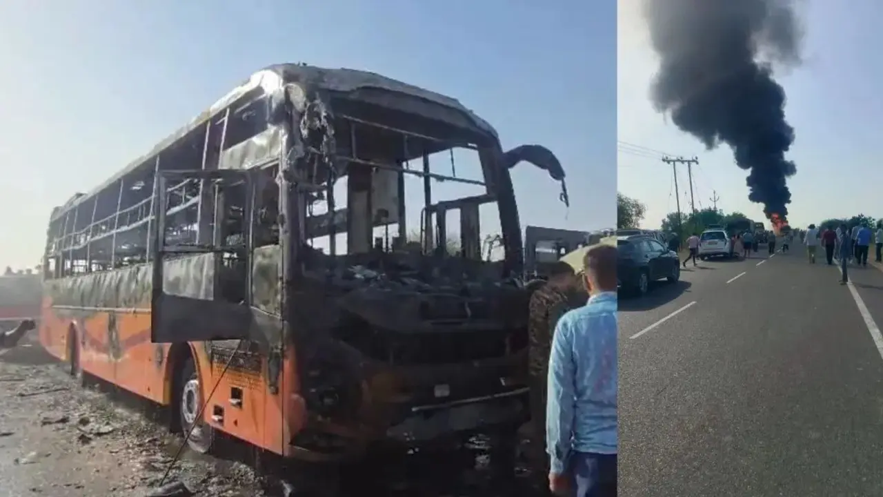 jaisalmer to jodhpur bus cathches fire many dead more than 30 passengers injured