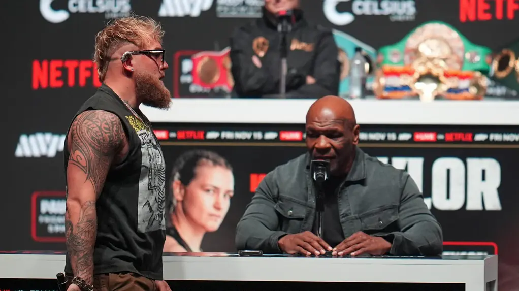 Jake Paul Dons $100,000 Protective Gear To Safeguard Himself From Mike Tyson During Press Conference Jake Paul, Mike Tyson