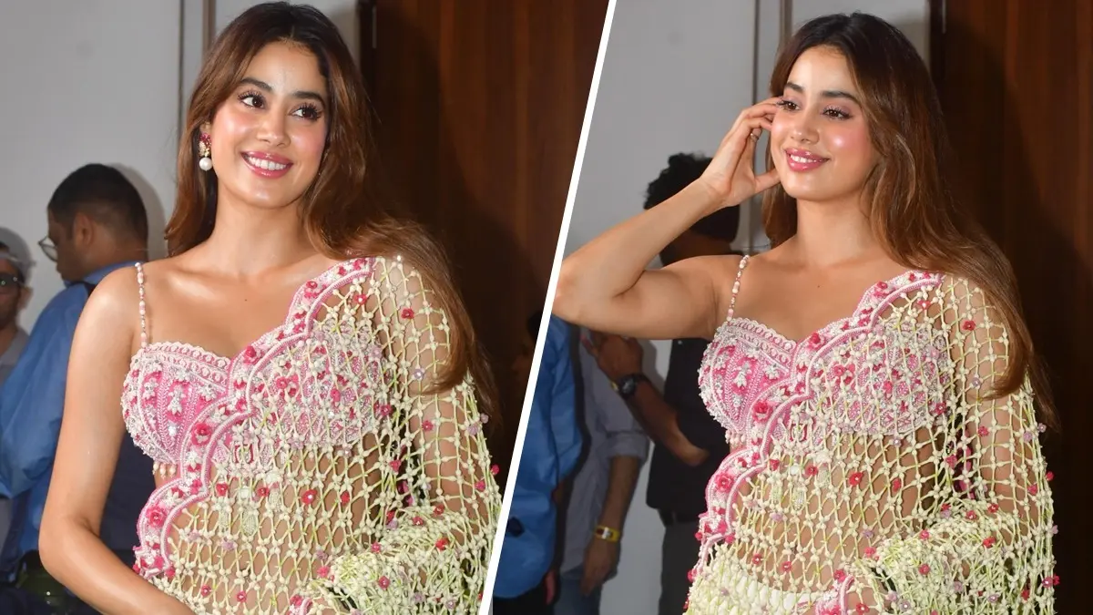 Janhvi Kapoor Blooms In A Saree Woven Out Of Real Flowers At Param Sundari Promotions Janhvi Kapoor Blooms In A Saree Woven Out Of Real Flowers At Param Sundari Promotions